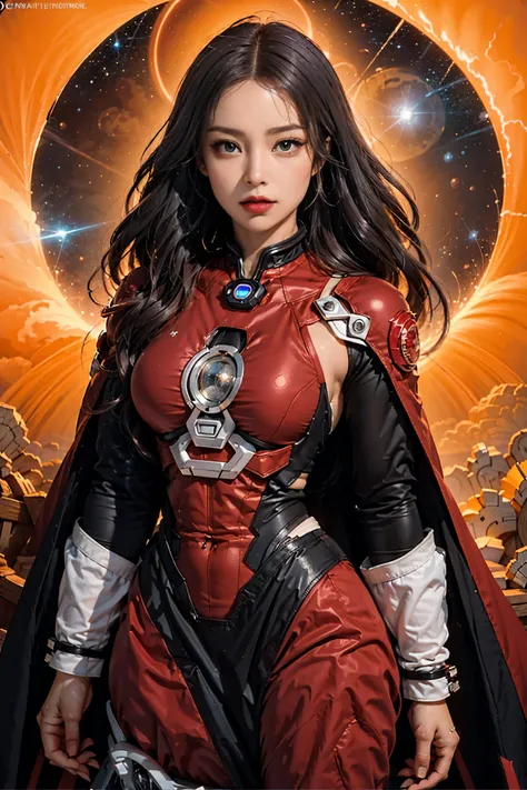 (Highest quality, 4K, High resolution, Realistic), (Concept Art: 1.2), (Bright colors: 1.1), (Luminous effect: 1.1), (dark red: 1.2), (Dynamic pose: 1.1), (Powerful aura: 1.2), (Intense expression: 1.1), (Sparkling eyes: 1.1), (Flowing Hair: 1.1), (Heavenl...