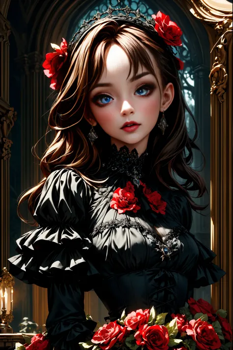 (best quality, high resolution:1.2), ultra detailed, realist:1.37, gothic girl with beautiful eyes and detailed lips, dynamic po...