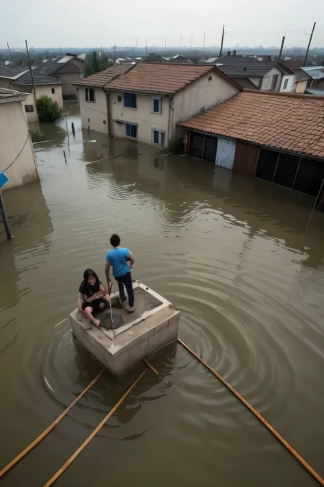 desperate people asking for help on several roofs in the flood