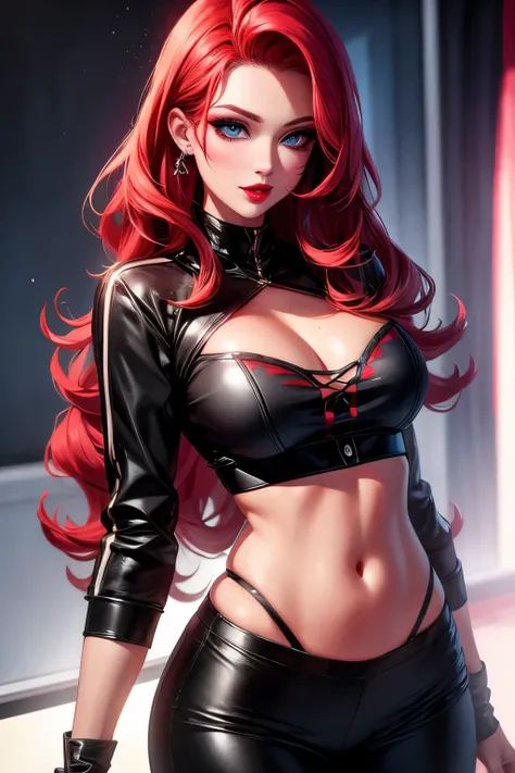 Miss Fortune, CG 8k ultra-realista, beautiful woman, seductive eyes, make-up, red lips, casual clothes 