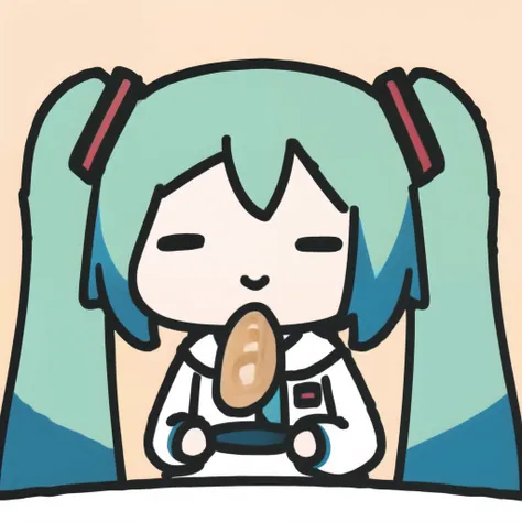 masterpiece,best quality,1girl,hatsune miku,(smol),eating bread,