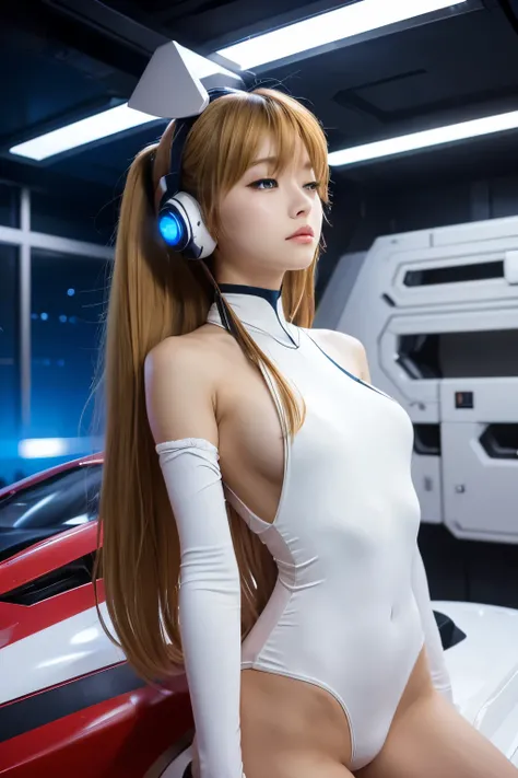 (俯瞰figure),Dynamic Angle,Super detailed, figure, close, Straight, One girl, 
 ((Soryu Asuka Langley, Interface Headset, Red bodysuit:1.4, blonde)),Her eyes shone like dream-like stars,(Glowing Eyes:1.233),(Beautiful and detailed:1.1),(Expressionless,Mouth ...