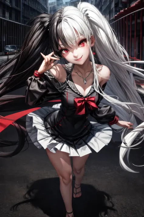 split collar_hair, black_hair, red_hair, twin tails, type moのsuperior style, realistic, very delicate and beautiful, game_cg, lo...