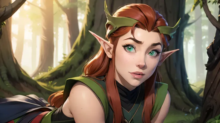 sexy female elf. red hair, druid