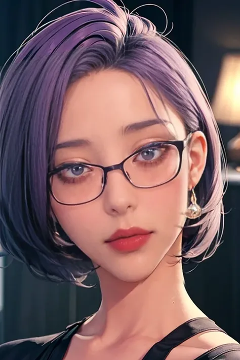 (((Perfect number,number, (((JMT,Glasses,Purple Hair,short hair,Purple Eyes,)))型number:1.7))),((masterpiece)),high resolution, ((Best quality at best)),masterpiece,quality,Best quality,((( Exquisite facial features,Looking at the audience,There is light in...
