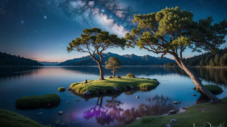 world Tree,Remains,Large Lake,The stars twinkle,Vast Nature,Mystical Gemstones