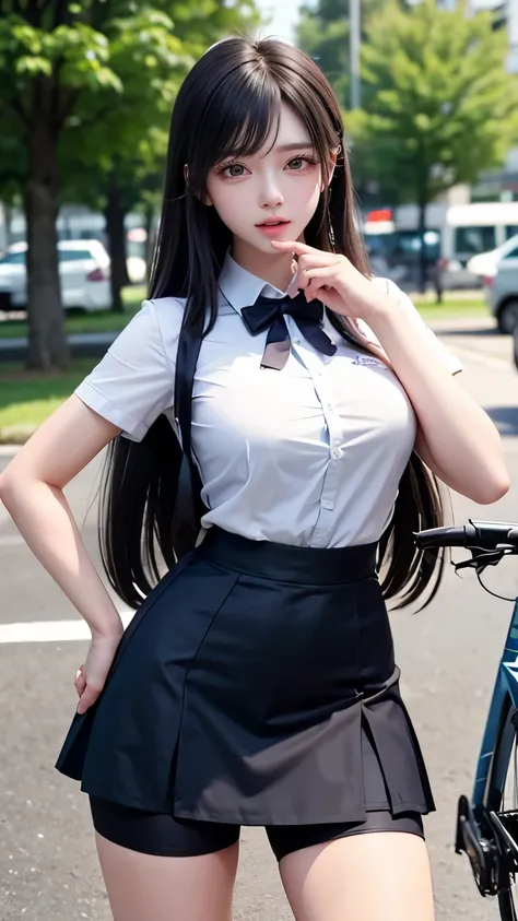 （Very delicate and beautiful：1.2）super model,,Big Breasts,Beautiful breasts,voluptuous,【bike shorts】,,【3girls】,,Highest quality, High resolution, 8K,Kick in a hurry,mini skirt.uniform.high school girl