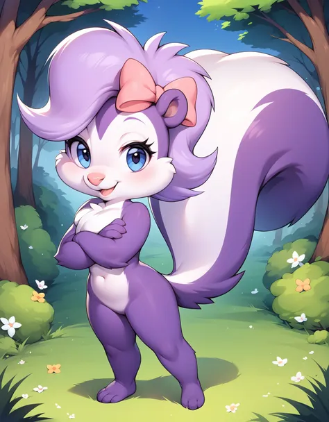 score_9, score_8_up, score_7_up, score_6_up, source_furry, score_safe, fifi, skunk, solo, 1girl, female, sfw, furry, purple body...