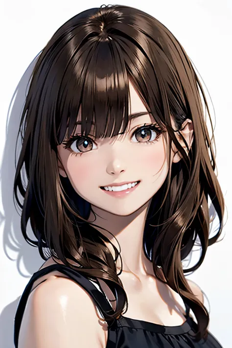 (Highest quality, 8K, oil, Tabletop:1.2), Super detailed, (((Frame In)))、(((Bust Shot)))、(((There is no light and shadow)))、(((Brown Hair)))、(((camisole)))、(((Bob Hair)))、((( White Background)))、(((Girly Hairstyles)))、(((In front of a white wall)))、(((smil...