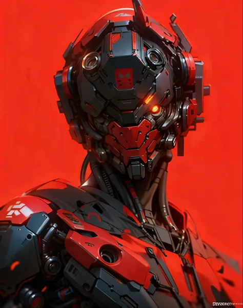 dark_imaginary,cyberpunk,(Saw,Saw man,red:1.1),1man,Mechanical Marvel,Robotic presence,Cyber Guardian, Dark cyberpunk