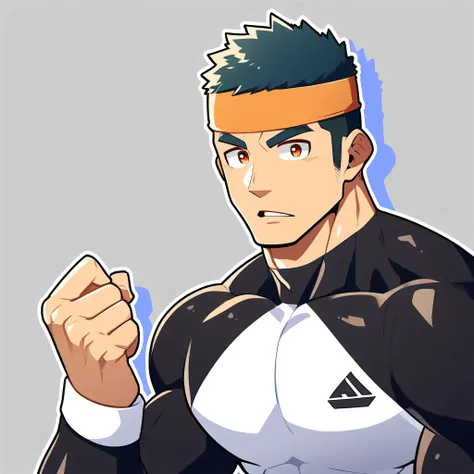 anime characters：gyee, muscle sports student, manliness, sports headband, male focus, cute boy with big eyes, mike white high co...