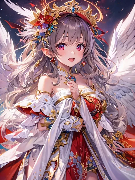 ((Highest quality)),(Ultra-high resolution),(Super detailed),(Detailed Description),((The best CG)),(masterpiece),Highly detailed art,(Art with precise details:1.5), The crimson sky, Shining Star, Angel Wings, like, yonder, dream,