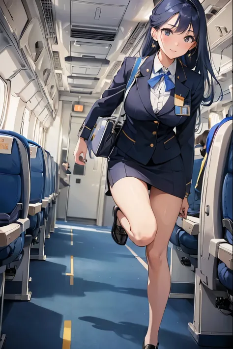 ((Ana_flight attendant, _uniform)),, (aircraft, aircraft seats), Cute face,, Running in a big stride、stewardess。Earrings、Sexy、Cabin attendant、Beauty