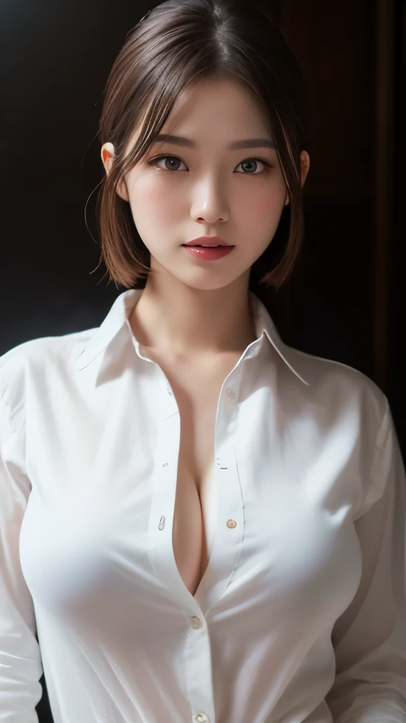 8K,Highest quality,(masterpiece:1.2),(Realistic),(Realistic:1.37),Ultra-high resolution,One Woman,smile,((Big Breasts)),Beautiful Eyes,(((White shirt))),Perfect body,Perfect Fingers,Professional Lighting,gravure,Detailed face and skin texture,fine grain,RA...