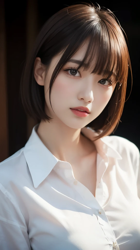 8K,Highest quality,(masterpiece:1.2),(Realistic),(Realistic:1.37),Ultra-high resolution,One Woman,smile,((Big Breasts)),Beautiful Eyes,(((White shirt))),Perfect body,Perfect Fingers,Professional Lighting,gravure,Detailed face and skin texture,fine grain,RA...