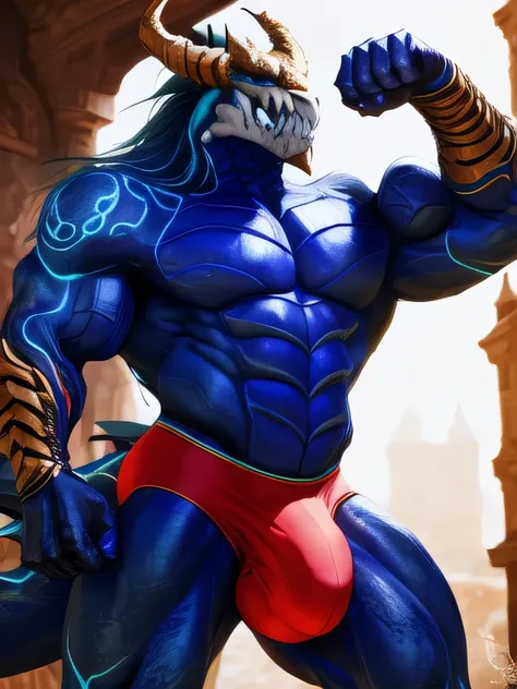 dragon(deathwing). muscular, male, because background, ultra correct anatomy, Detailed crotch, High quality, 4K, 8K. Black speedo. Nice huge bulge. Nice Sunlight. VerySexy manly pose. Standing. Teasing seductively. Flexing seductively.

information
