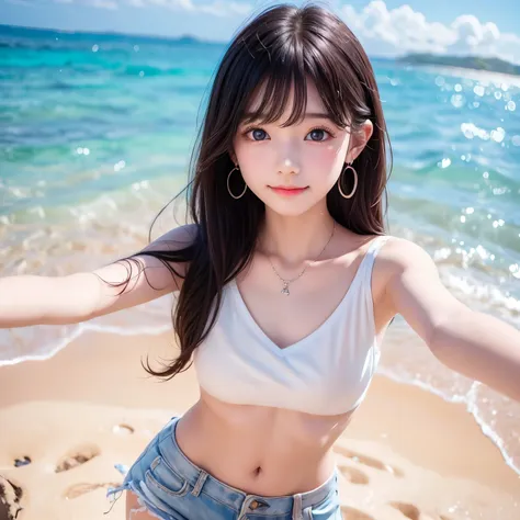 small breasts、earrings、necklace、beautiful glowing white skin,、 bright, refreshing and gentle look, perfect beautiful pretty face...