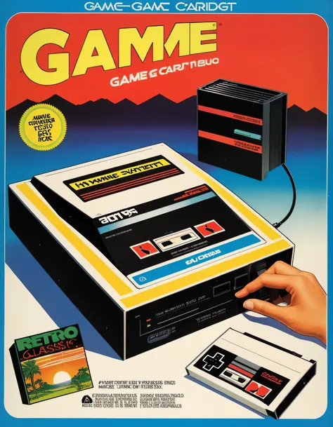 ATARI game cartridge box art, 1970s retro classic home entertainment system game cartridge