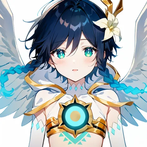 (masterpiece,best quality,4k,8k,absurdres:1.2),agahari,aoi nanase,((illustrated by carnelian)),sharp and clear, wide blue slit pupils, green eyes, perfect face, 1boy, flat chest,venti_(archon)_(genshin_impact),bare stomach,graceful,(face focus,detailed_eye...
