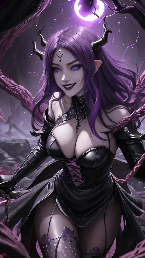 Esoteric arachnids lady, Spider Queen Elise, League of Legends, Esoteric arachnids, Combat Stance, ( body formed from metallic mauveine and metallic black liquid metallic paint twisting into a beautiful interpretation of the female figure), length, Sharp F...