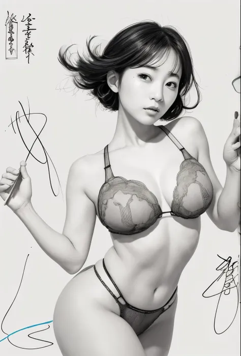 古い紙に描いた木炭のラフsketch, Image of a supple Asian woman,Sexy pose,Beautiful line drawing,+Expressive lines,表現力豊かなsketch風に描く, incubation, 白黒sketch, Hand-drawn, 古い紙に描いた木炭のラフsketch, Image of a supple woman,Dynamic pose,Beautiful line drawing,+Expressive lines,表現力豊か...