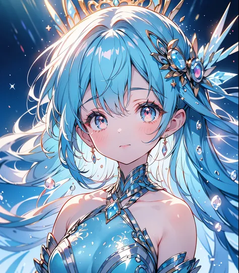 masterpiece, super high quality, ( Highly detailed original illustration),1 person,ice princess,Around the ice, Frosty Theme,( 輝く黄Farbeい目:1.2), A light, cold smile, Arrogant look, Sexy Russian costume, blue crystal jewelry, Ice blue glowing tattoo,detailed...