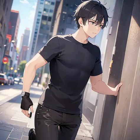 （running:1.5）.(looking away:1.5),upper body、
shiny skin, masterpiece、Highest quality、(25-year-old male:1.5) and (Black short hair) and (blue eyes)
black shirt ,
（park：1.5）、（Night Sky：1.5）