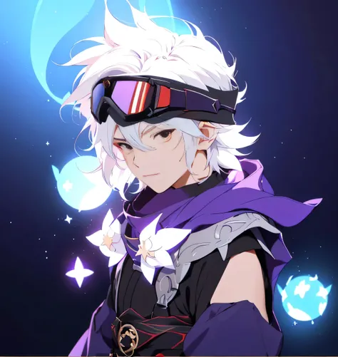 Wearing goggles in a dark room、Anime character holding a sword, Maple Story Character Art, Maple Story style, Lalafill, Genshin Impact impact character, jRPG characters, video game Genshin Impact impact, young shadow mage male, Genshin Impact, dwarf with w...