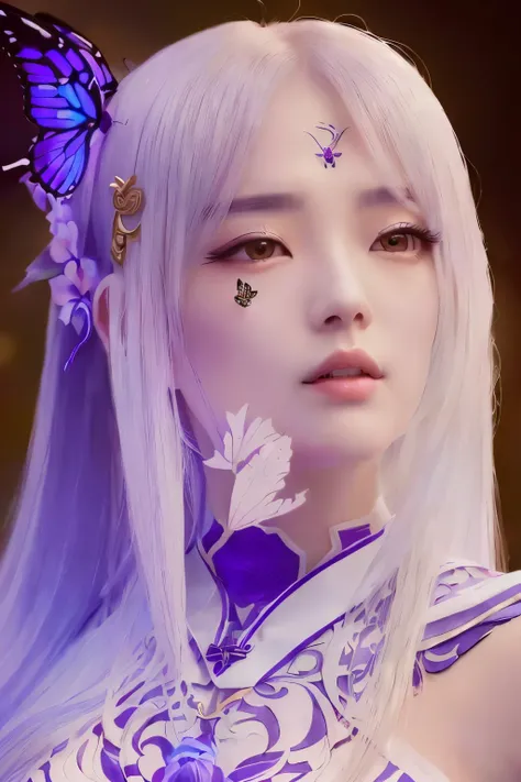 there is a woman with a butterfly on her head and a butterfly on her head, heise jinyao, xianxia hero, portrait knights of zodiac girl, keqing from genshin impact, zhongli from genshin impact, yun ling, inspired by Lü Ji, xianxia, yang qi, inspired by Shen...