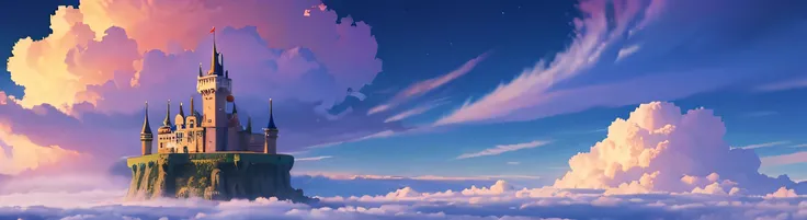 Pixel art、Western-style castle、Towering above the clouds、sky