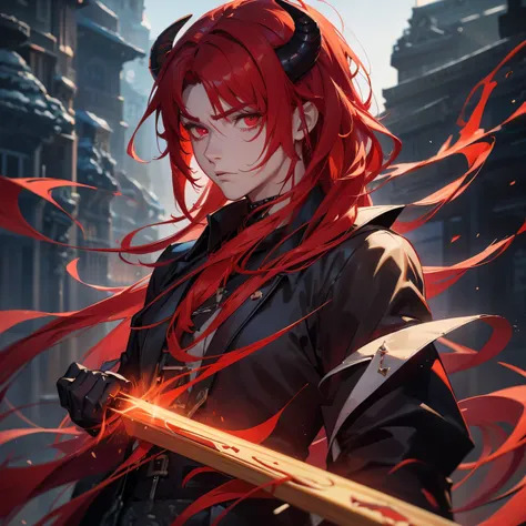 1 handsome guy in demon killer art, demon horn, red hair,, Inspired by Bian Shoumin, heise jinyao, Inspired by Seki Dosheng, Cai Xukun, by Yang J, Guviz-style artwork, Deviantart ArtStation CGSCOSIETY, demon slayer rui fanart, 8k, hd, unreal engine, manly...