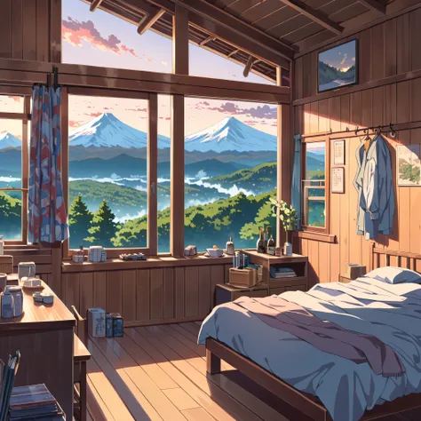 (((mountain cabin))), ((anime:1.4,illustration)),(masterpiece, top quality, best quality),(ultra-detailed, absolutely resolution),((16k, high res)). BREAK {lofi art, style of Laurie Greasley, style of Makoto Shinkai, anime aesthetic}