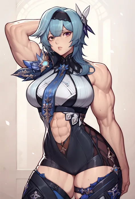 _asura style, eula (genshin impact), muscular, biceps, muscular woman