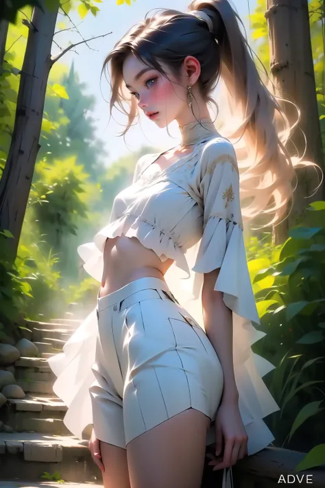  ((best quality)), ((masterpiece)), (detailed), Beautiful 12 year old western girl, ((young girl, very young, 12 years old)), long hair, pale skin, thin, collarbone, In a forest, wild clothes, NSFW, small breasts, prominent collarbones, skinny arms, flat s...