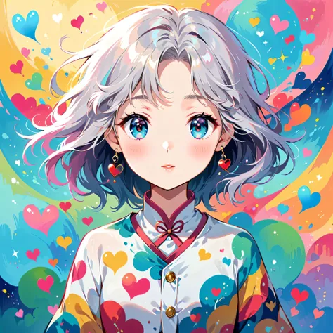 Hayao Miyazaki Pink and White style, Simple Line Initialism,Abstract art,Urban Background, (((The most beautiful girl of all time))), Sweet face. Lips in love, colorful hearts, stylish design