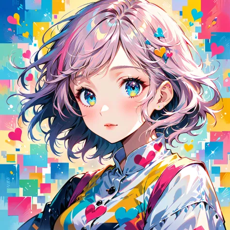 Mika Pikazo Pink and White style, Simple Line Initialism,Abstract art,Urban Background, (((The most beautiful girl of all time))), Sweet face. Lips in love, colorful hearts, stylish design