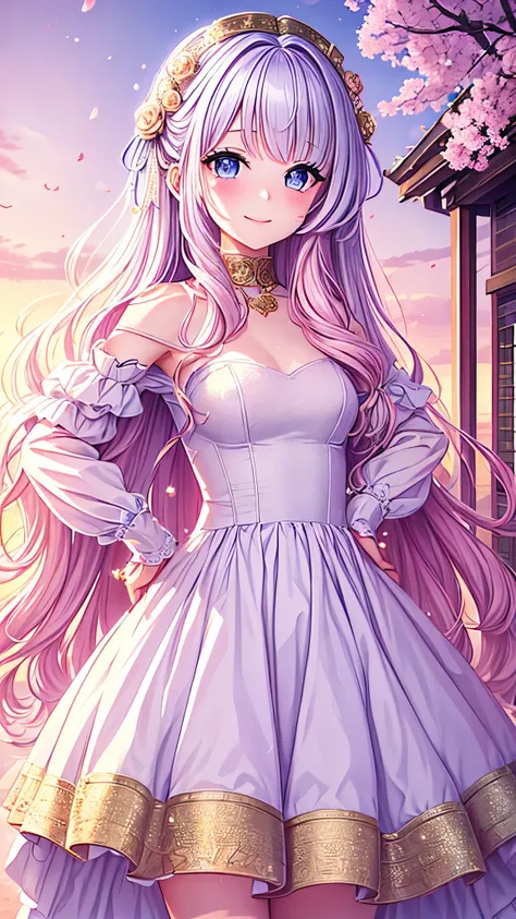 ((best quality)), ((masterpiece)), (detailed), une fille, visage parfait, Longhaire, ((golden hair)), curly hair, decorated cheveux, ultramarine blue eyes,(

a girl as beautiful as crystal, with long pink and curly hair, wearing a one-piece wedding dress, ...