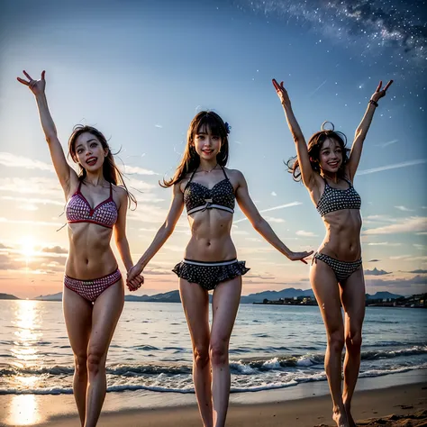 ManoErina, awaitingtongue, ((ExtremelyDetailed (12 PICHIPICHI KAWAII Girls Floating in The Air in a row:1.37) in WHITE at Dusk Enoshima Beach)), (masterpiece 8K TopQuality) (ProfessionalPhoto:1.37), {(Standing Full Body:1.2)|(from below:1.2)}, Different ty...