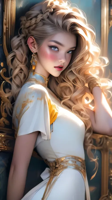 (Surreal), (picture), (High resolution), (In 8K), (Very detailed), (Best Illustration Photos), (Beautiful and fine details), (Highest quality), (Ultra-detailed), (masterpiece), (wallpaper), (Detailed face), solo, One Girl, White Wavy Hair, Korean Beauty, i...