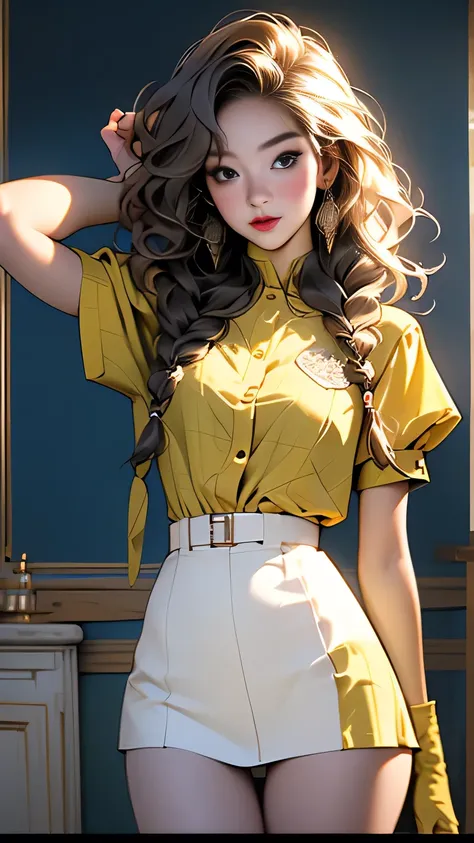 (Surreal), (picture), (High resolution), (In 8K), (Very detailed), (Best Illustration Photos), (Beautiful and fine details), (Highest quality), (Ultra-detailed), (masterpiece), (wallpaper), (Detailed face), solo, One Girl, White Wavy Hair, Korean Beauty,Bl...