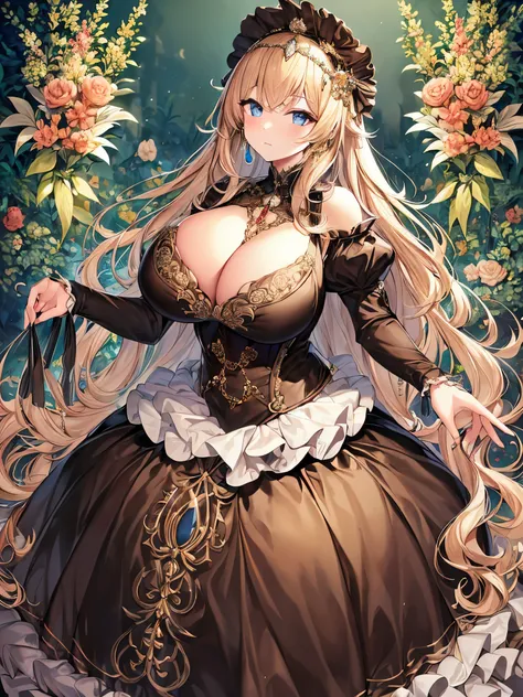 moe anime artstyle,Masterpiece,Best Quality,Super Detail,(Very Delicate and Beautiful),Solo,full body,((full body portrait)),absurdly gigantic tits,(((1 bling-bling princess in beautiful embroidery and jeweled gorgeous rococo ballgown with voluminous full ...