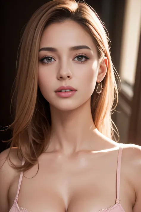 Picture of a French woman. Fit face. 22 years old, Sharp chin, photography, raw photo, masterpiece, extremely detailed photo, DSLR, photorealistic 1.4, ultra hi res, best quality, pink lips, perfect makeup, full body picture, tall, toned, busty, abs, cleav...