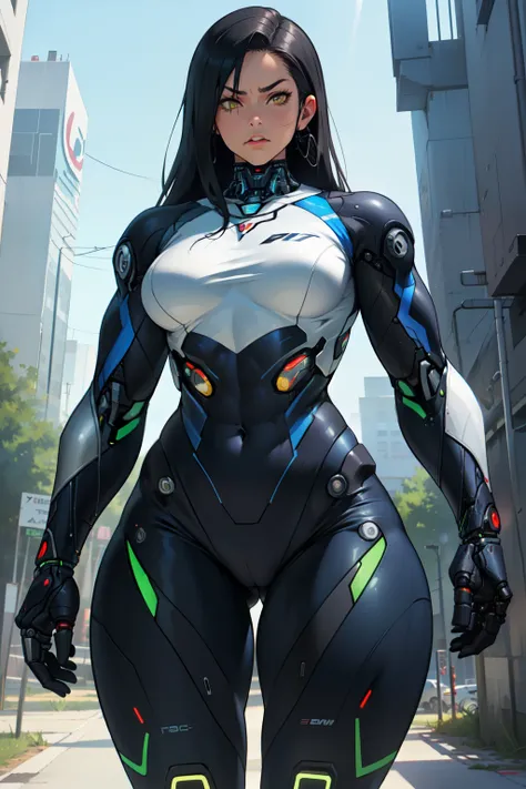 1girl muscular toned body bodybuilder curvy wide hips thick thighs huge  black hair yellow eyes very long hair pale skin angry curvy (((cybernetic suit))) (((cybernetic suit))) (((cybernetic suit))) (((cybernetic suit))) (((cybernetic suit))) (((cybernetic...