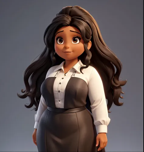 35-year-old brown woman, slightly overweight, long black hair, dressed in formalwear, sentada num foguete