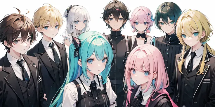 boys and girls with different hair colours including black brown green pink blue blonde looking into the camera

