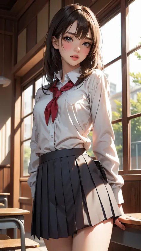 ((clothed:1.5,school uniform:1.5)),(from below:1.2),(Thin type:1.8),(big breasts),(random hairstyle),(Highest image quality,(8k),ultra-realistic,best quality, high quality, high definition, high quality texture,high detail,beautiful detailed,fine detailed,...