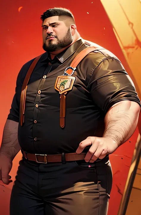 Best quality, Ultra-high resolution, man，Fat big fat guy，tall，Powerful，serious，blood，The End，