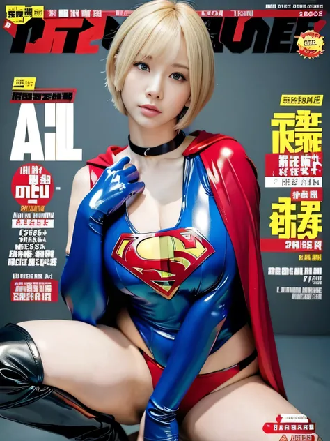 masterpiece、Rubber Supergirl Costume、Golden short hair、Rubber Long Boots、Big and ample breasts、shiny sweaty skin、looking at the camera、choker、Long sleeve、Sexy poses to seduce、Off the shoulder、latex、From the front、athlete、High leg leotard、Red Cape、Beautiful...