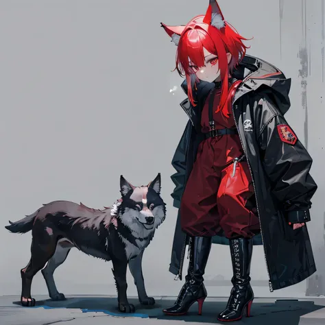 Alone in a dark cave,whole body,Shota,Beastman,Wolf,Wolf Cut,Long Parka,pants,Standing on tiptoes,He looks injured and exhausted.,shortness of breath,sweating,
Lace-up long boots,Stiletto heels,The sole is red in color,whole bodyを鎖で縛られている,Adhesive Restrain...