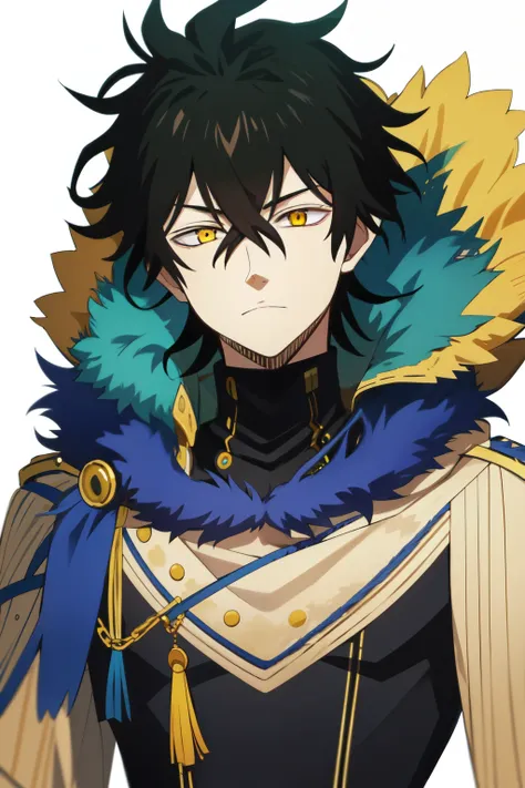 1boy, solo, male focus, yuno_black_clover, black hair, yellow eyes, short hair, hair between eyes, half body photo